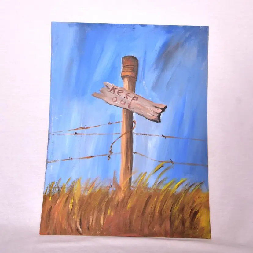 Original Art Fence Painting on Canvas 12 X 16