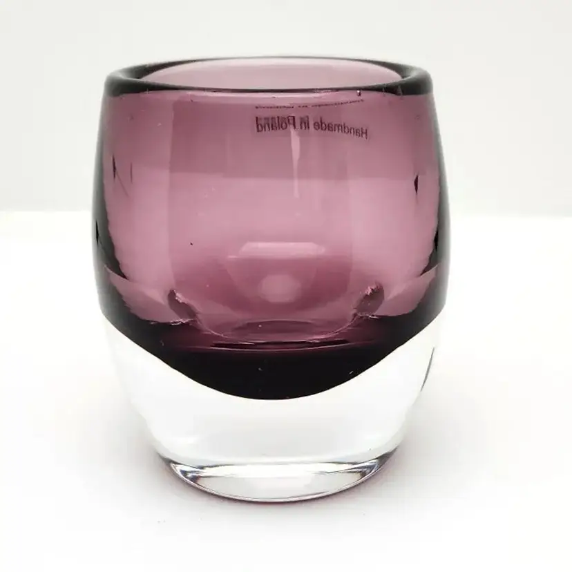 Purple Glass Submerged in Transparent Glass, Hand Blown, Handmade in Poland