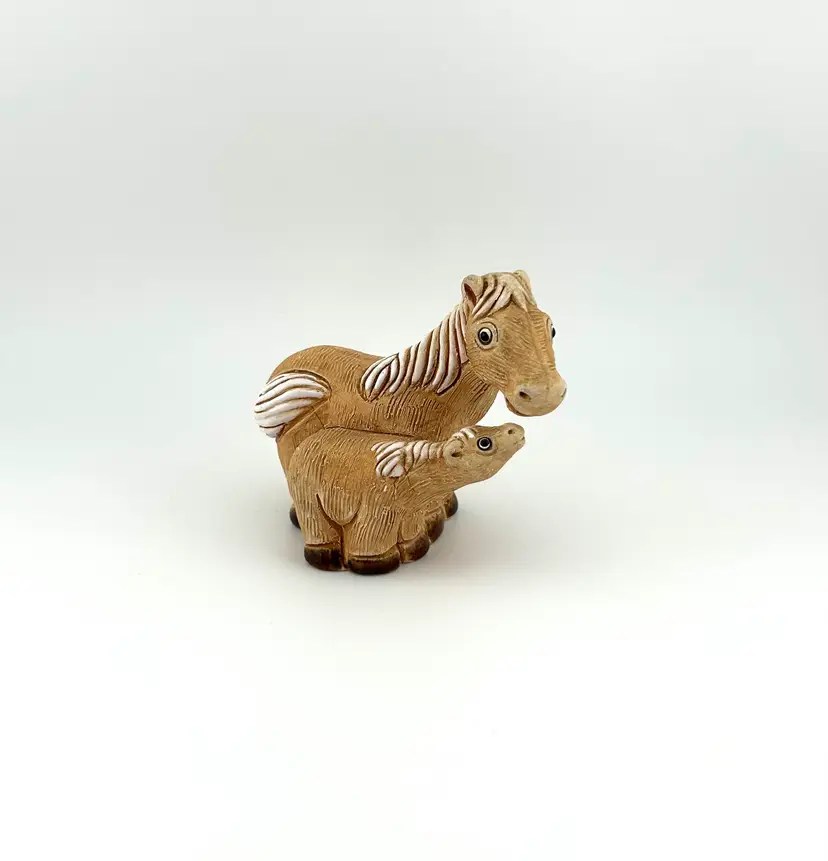 Peruvian Folk Art Pottery Mare and Foal Figurine 3.5”x 2”x 2.75”