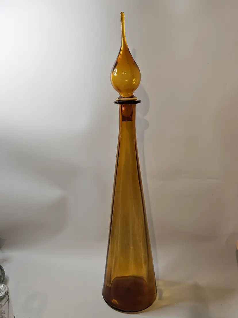 Vintage Amber Glass Empoli Genie Bottle 26.5" Tall Made In Italy No Glow