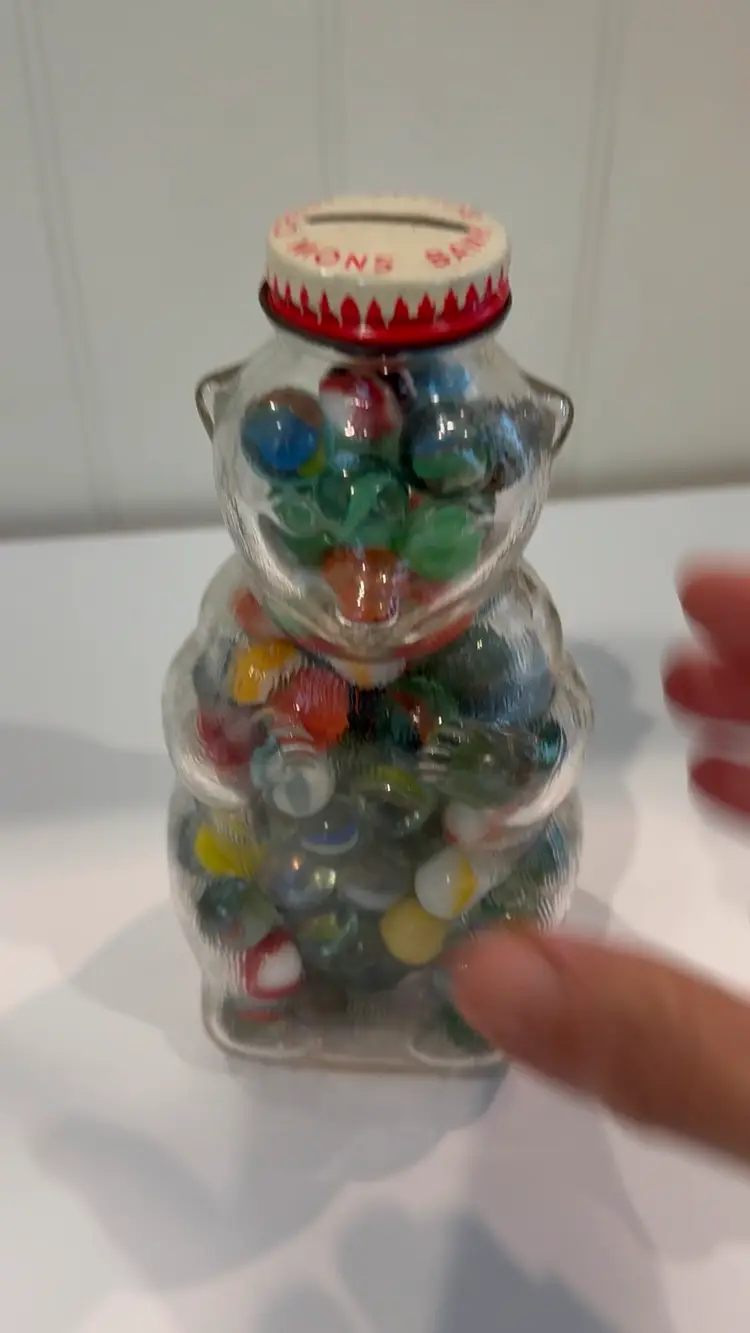 Snow Crest Bear Bank With Vintage Marbles (few glowers!)
