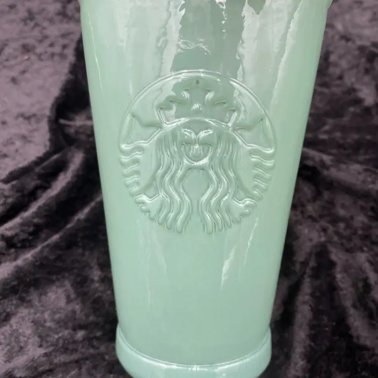 Starbucks Frosted Green Recycled Glass Tumbler, 16oz Cold Cup, Made in Spain