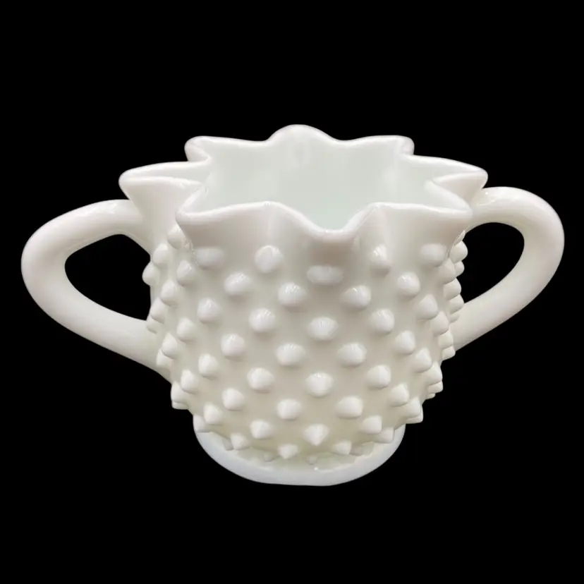 Vintage Fenton Hobnail Milk Glass Star Shape Open Sugar,  Double Handled, #3906