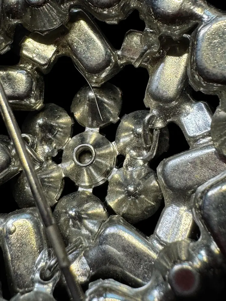 Vintage Clear Rhinestone Brooch - Domed with Pie Crust Cups- Hook  & Eye - Funnels - Suspected Unsigned Schreiner