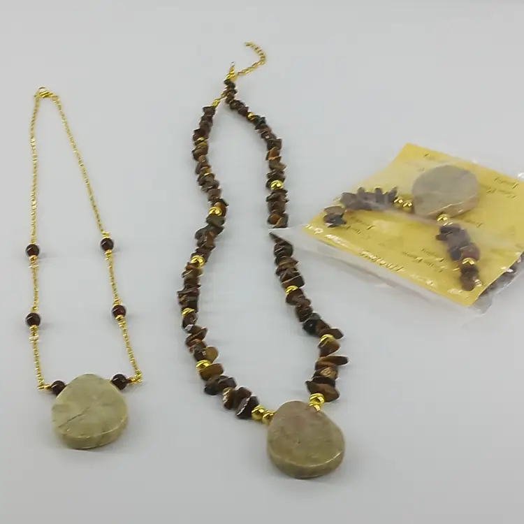 Three Carved Soapstone and Gemstone Necklaces