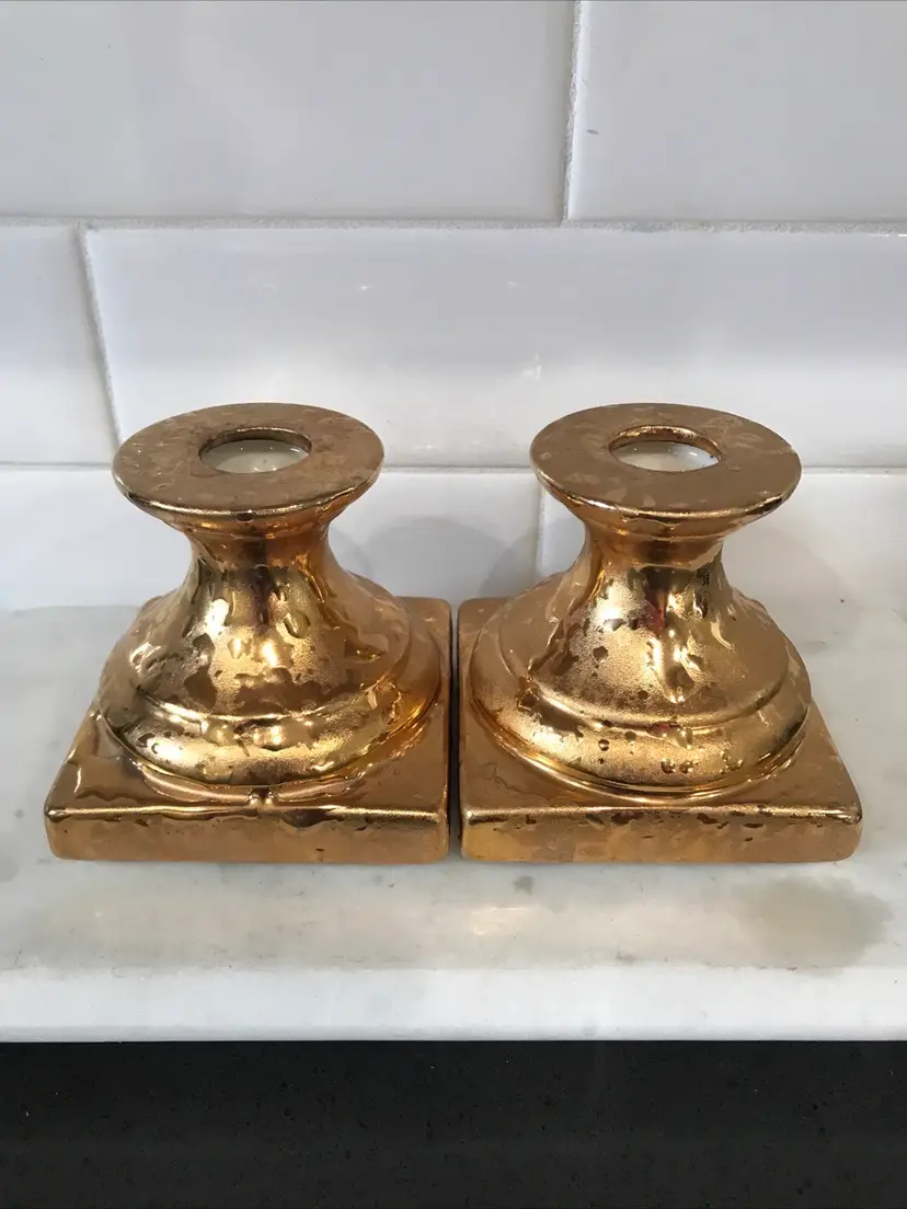 Wheeping Gold Tapered Short Candle Holders Set Of 2
