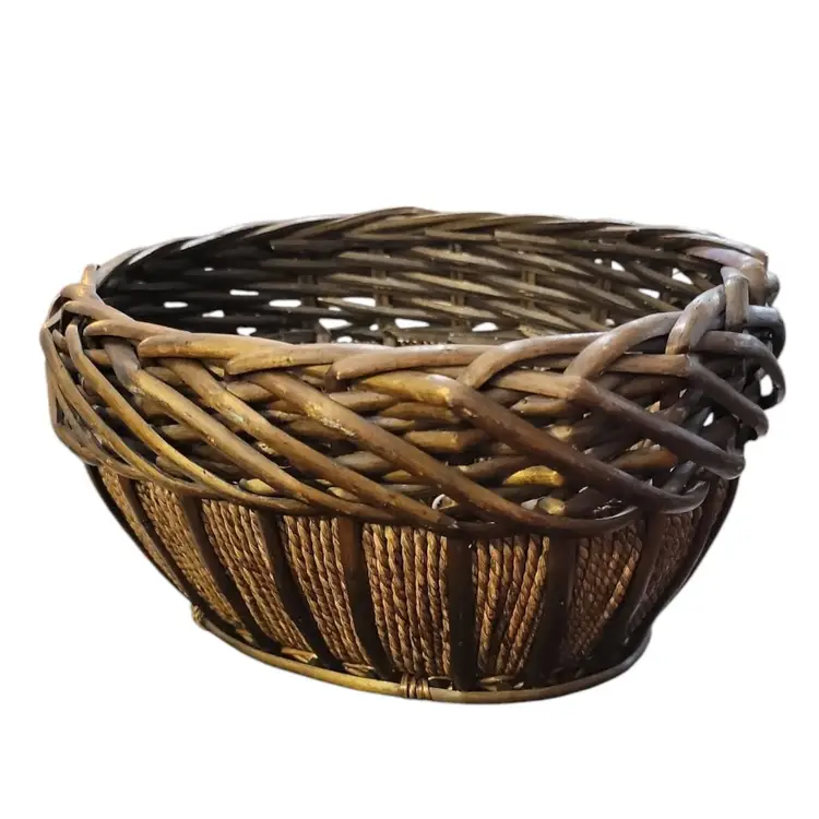 Vintage Woven Basket Jute Wicker Bowl Planter Fireside Large