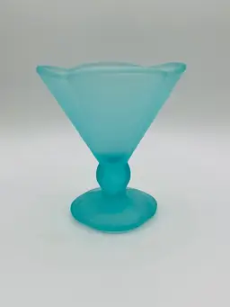 Vintage Turquoise Blue Glass Ice Cream Dessert Dish Marked Italy