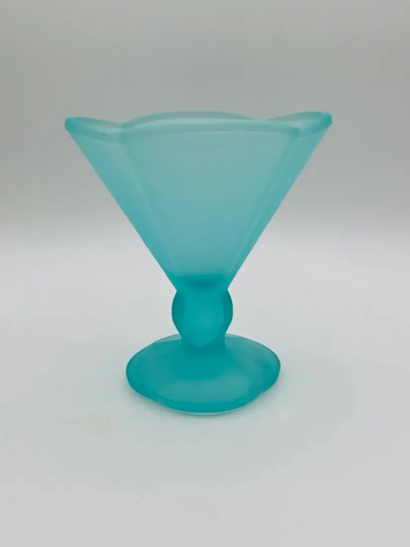 Vintage Turquoise Blue Glass Ice Cream Dessert Dish Marked Italy