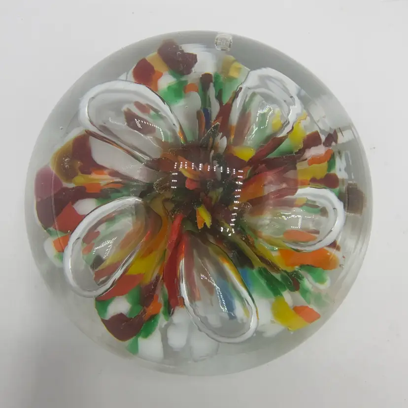 Gibson 1993 Rainbow Explosion Bubble Flower Paperweight
