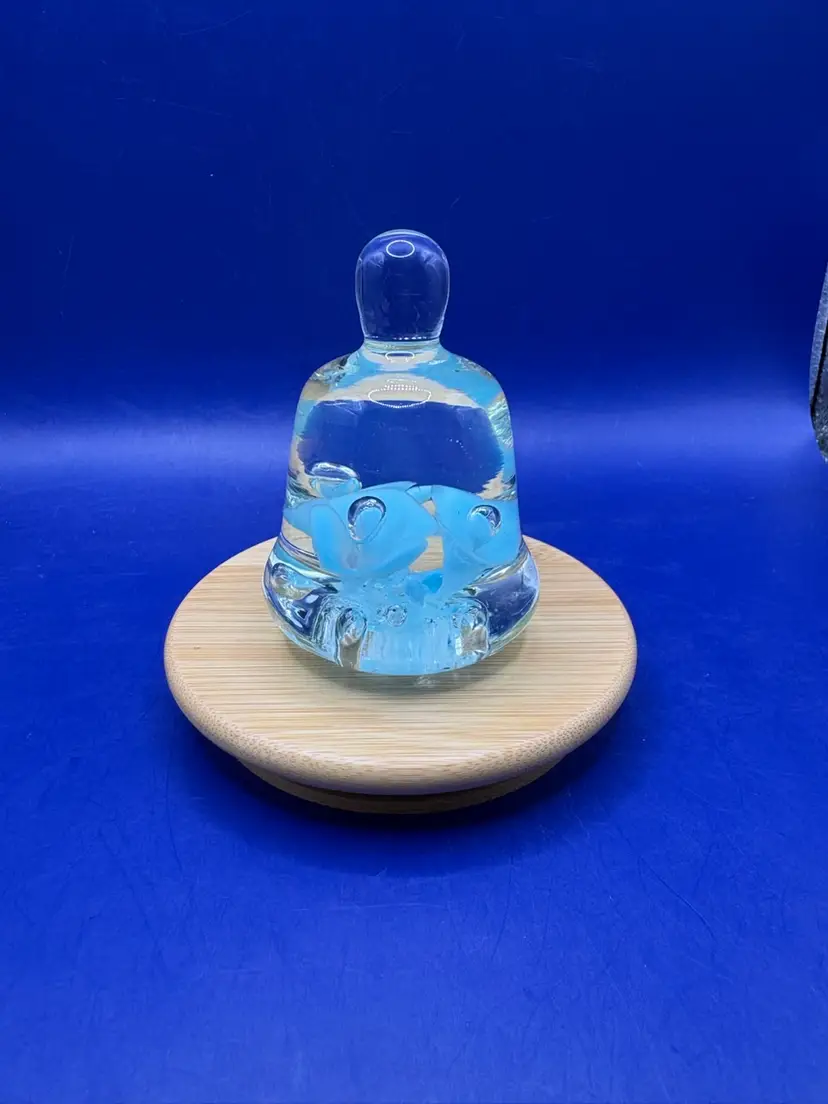 Joe St Clair Blue Floral Glass Paperweight