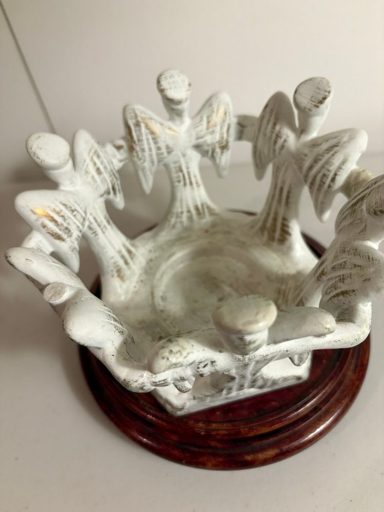 Angels Holding Hands Ring Candle Holder Religious Holiday Inspirational Rustic