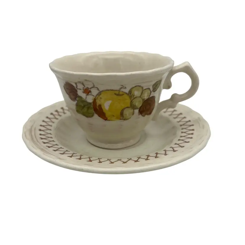 Metlox Poppytrail Vernonware Fruit Basket Footed Coffee Cup & Saucer California