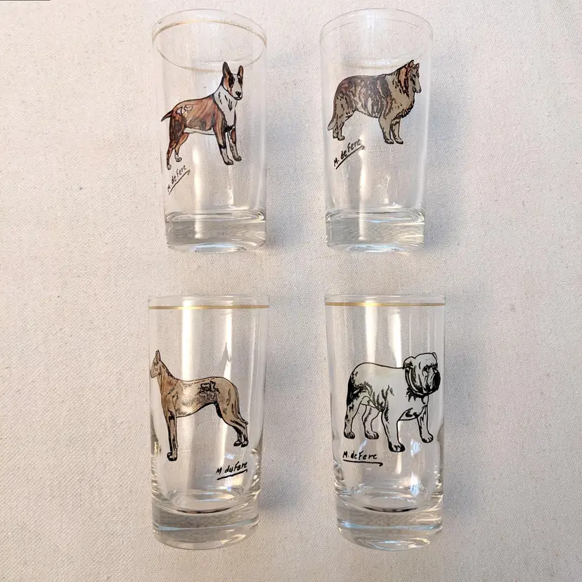Vintage Cocktail Glasses with Hand painted dogs