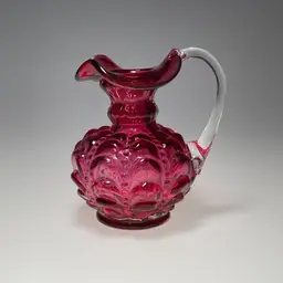 Fenton Cranberry Pink Beaded Melon Drape Pitcher 4.5" Vintage 1980s