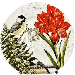 222 Fifth Winter Cheer Christmas Bird 10.75" Dinner Plates, Lot/4