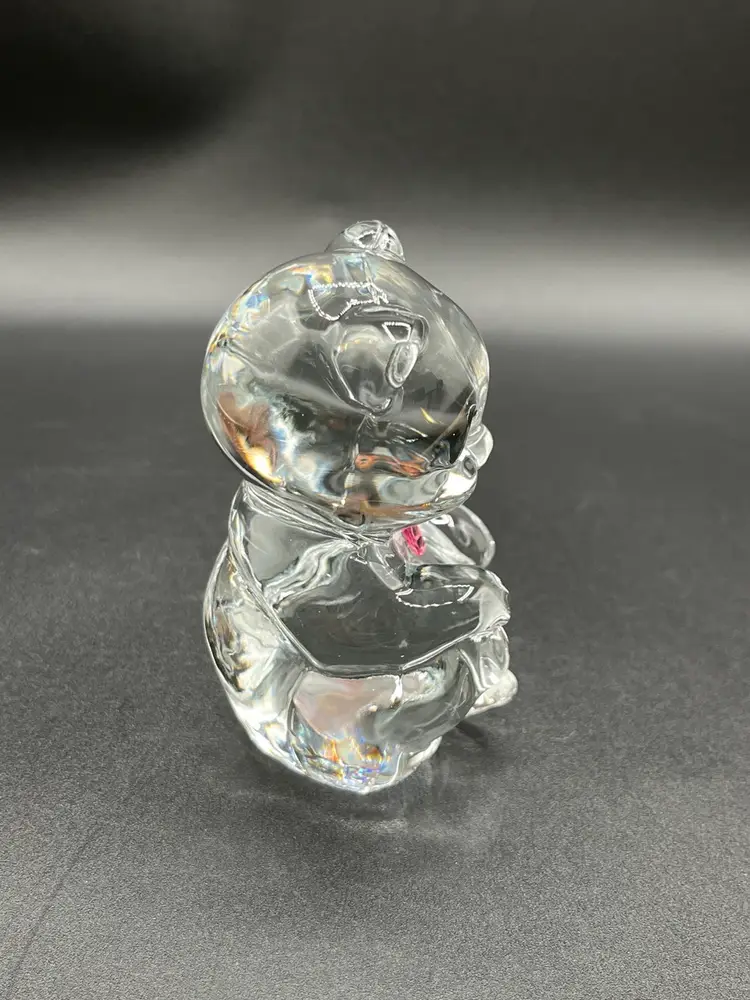 Fenton Clear Glass Bear With Pink Birthday Heart 💖 3.25”