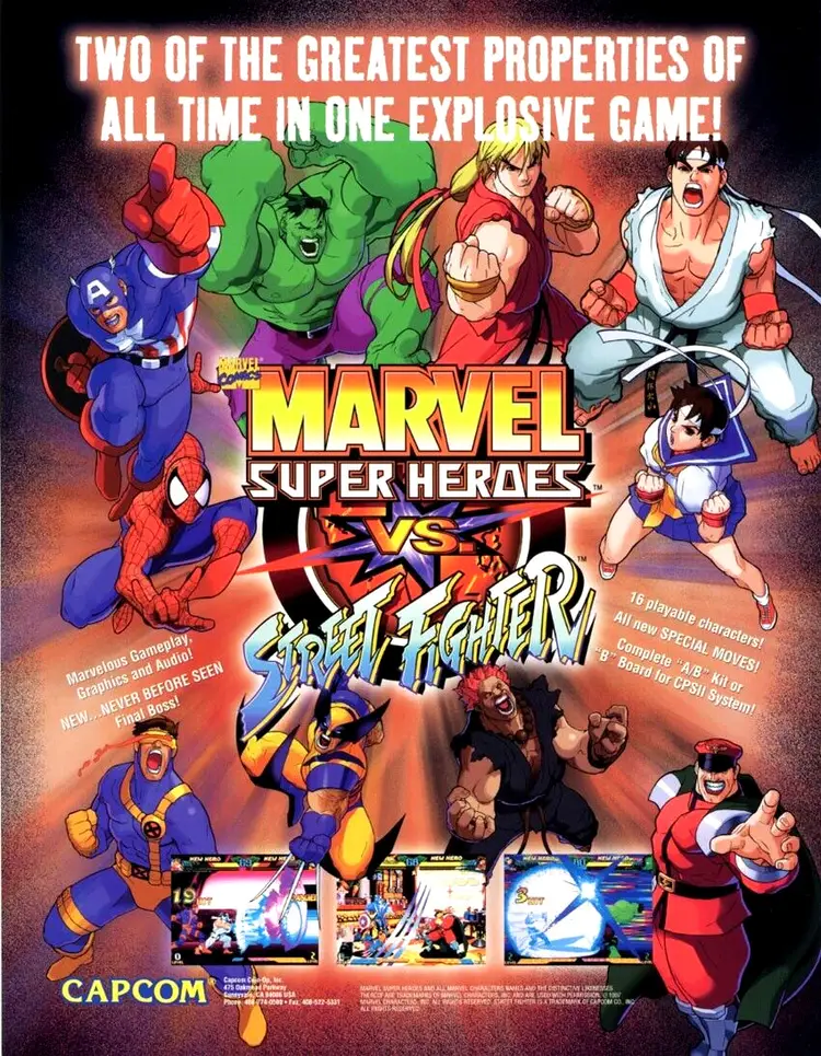 Marvel Super Heroes VS Street Fighter Arcade FLYER Spiderman Hulk X-Men America