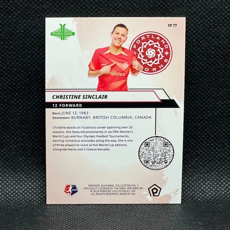Christine Sinclair 2024 Parkside NWSL Short Print /100 Portland Thorns Soccer Card
