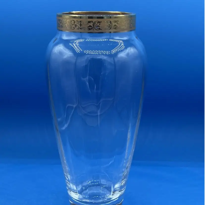 Vintage Lenox Autumn Crystal Hand-Blown  Vase W/ 24 KT Gold Encrusted Band On Top - Retired 2001