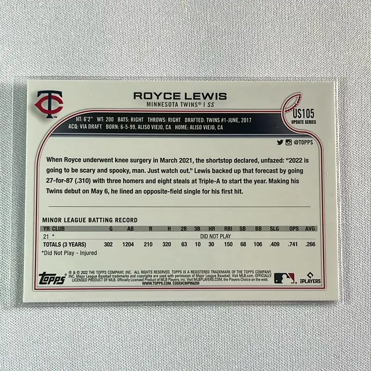 2022 Topps Update Photo Variation Royce Lewis RC #105