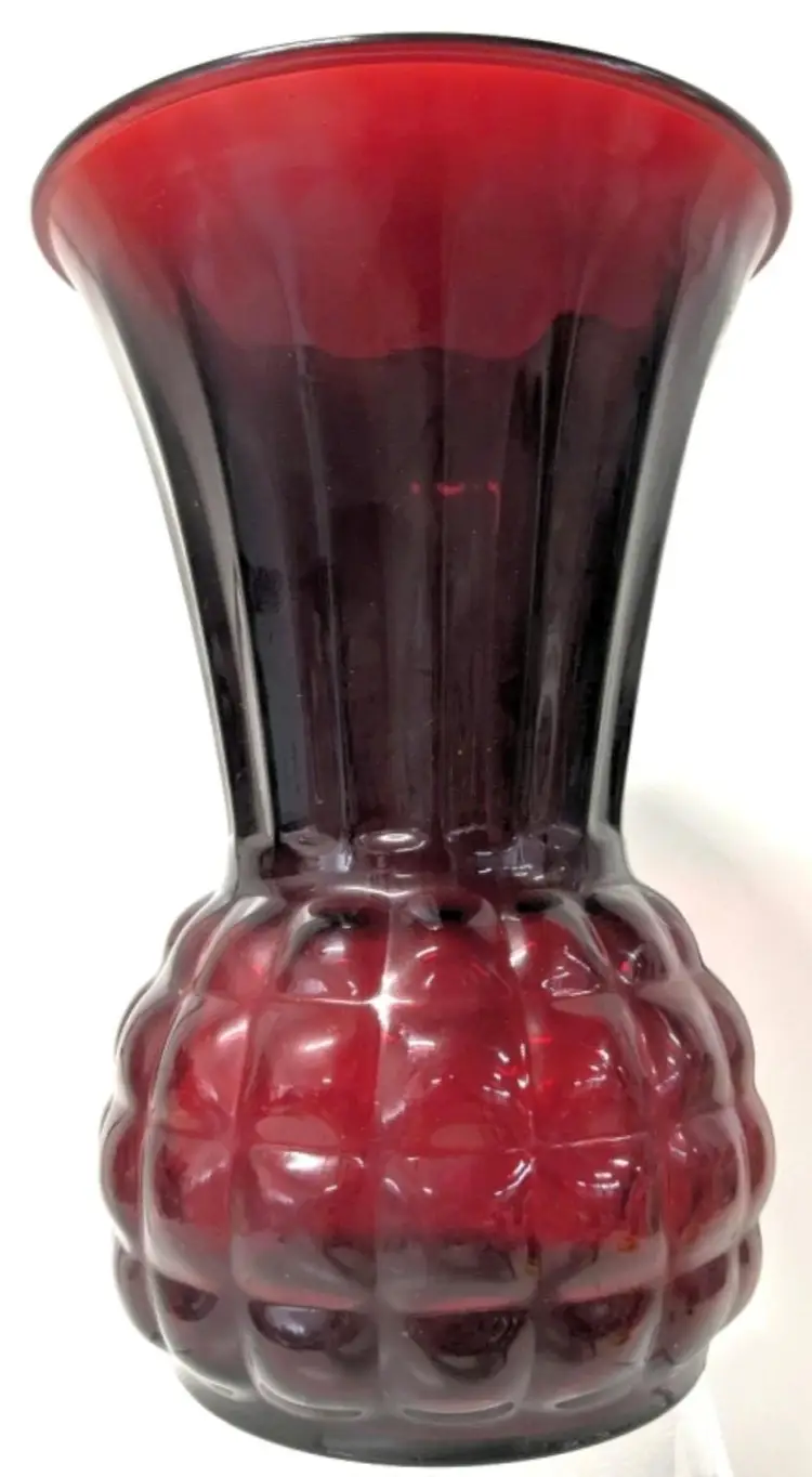 Unsigned Anchor Hocking Royal Ruby Red Glass Pineapple Vase