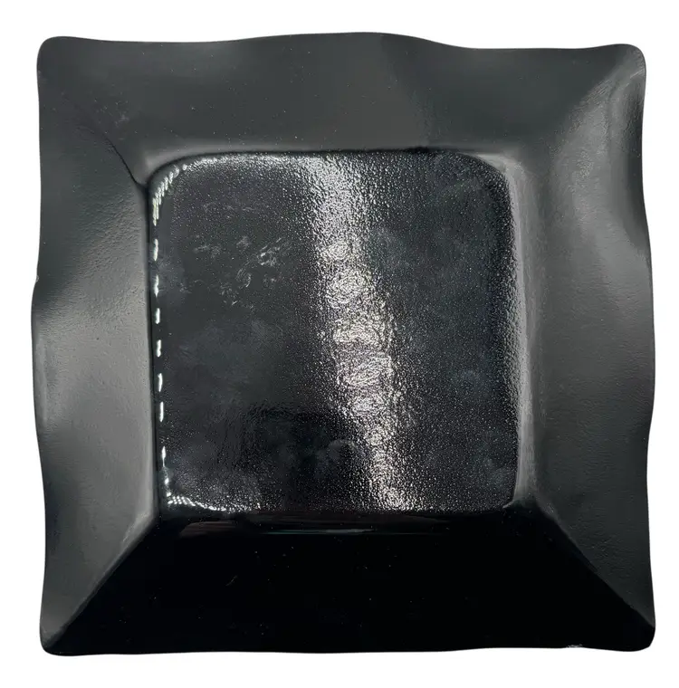 Fused Studio Art Glass Textured Plate Metallic Iridescent Dichroic Square 8”