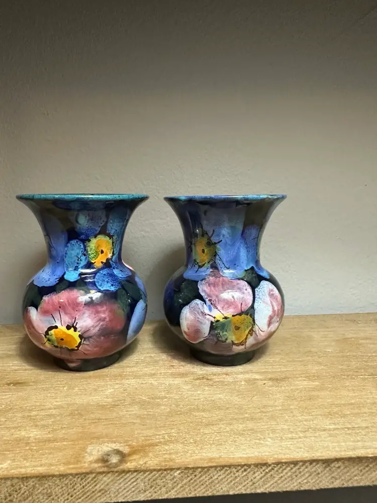 Vintage Hand Painted Floral Italian Vases