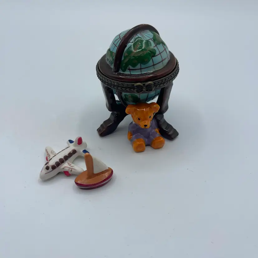 World Globe Teddy  Hinged Trinket What’s Two Trinkets A Plane And A Sailboat