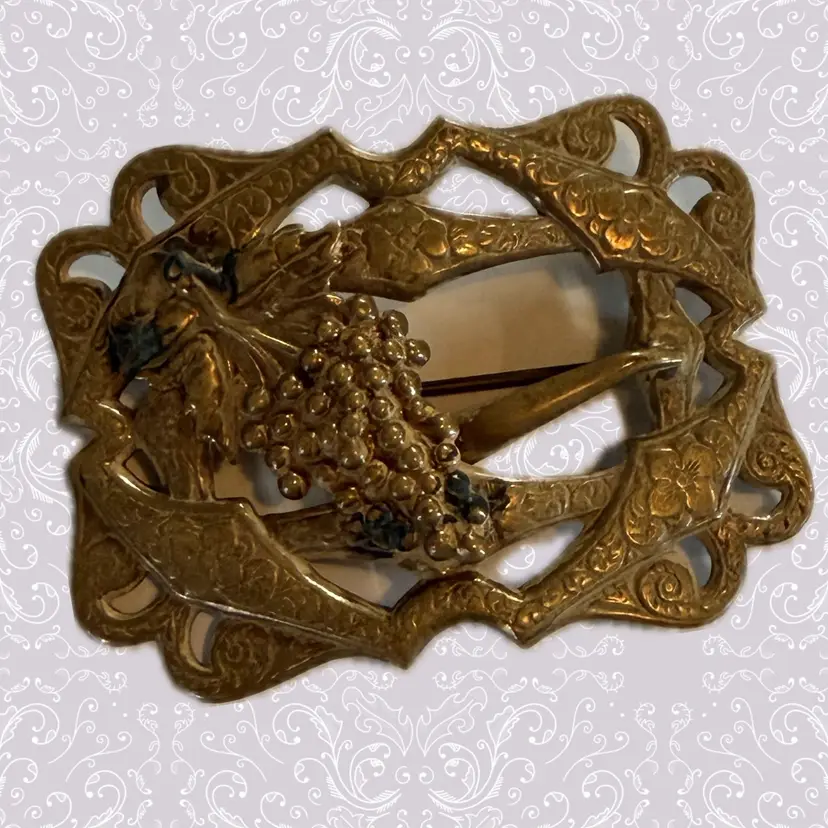 Antique Art Deco Stamped Brass Brooch