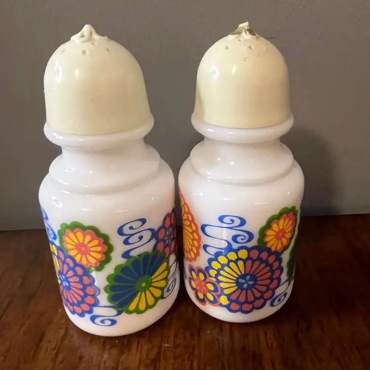 Avon Milk Glass Flowery Salt And Pepper Shakers