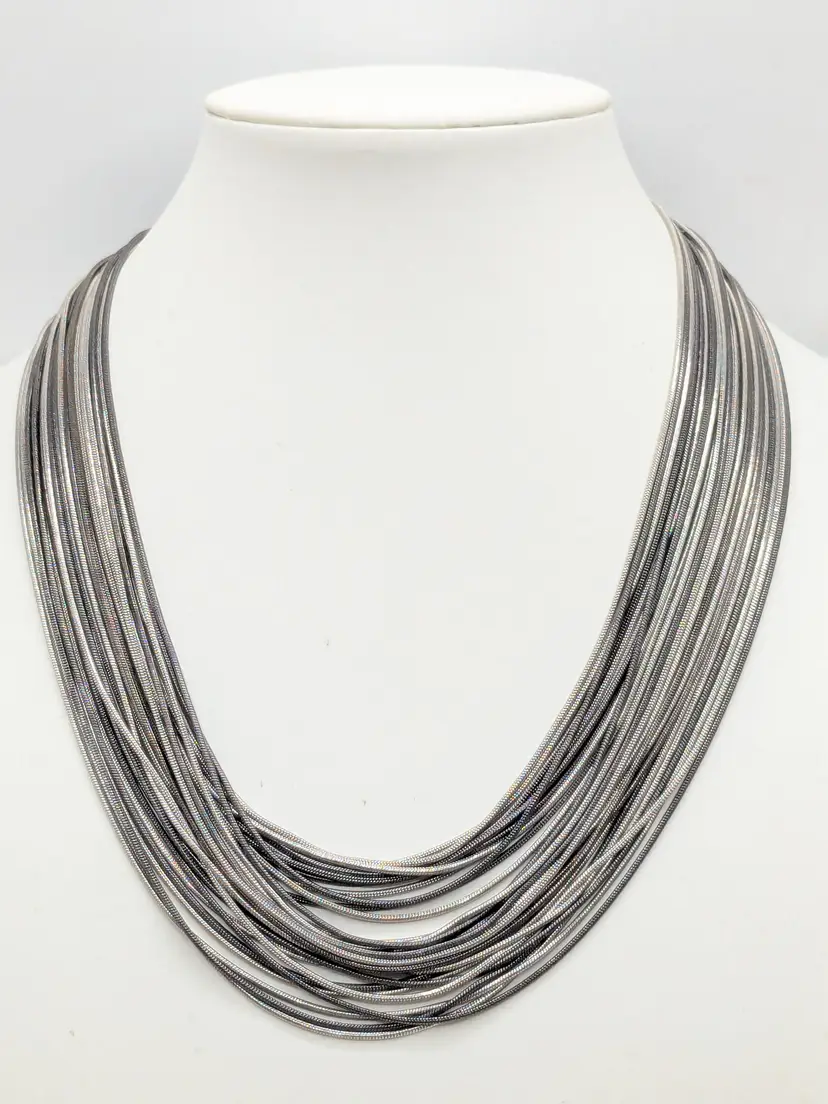 Multi-Strand Silver and Gun Metal Tone Necklace