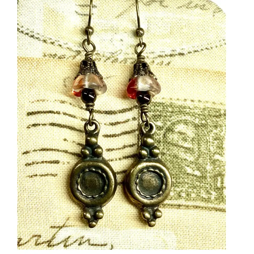 Brass And Czech Glass Drop Earrings