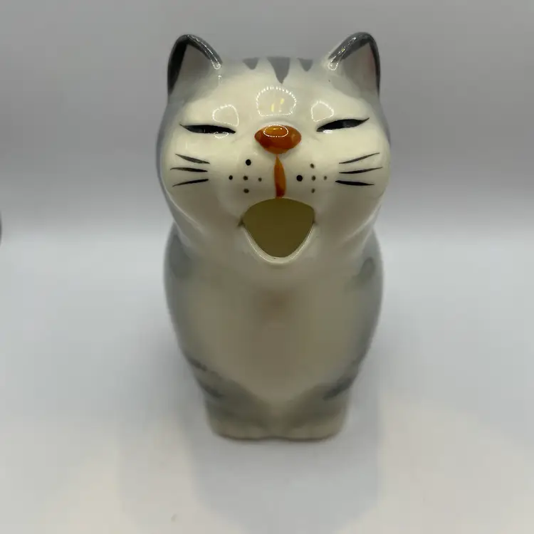 Ceramic Cat Creamer Small Pitcher Gray Stripes