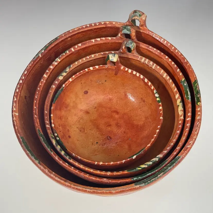 Mexican Handmade Nesting Bowls Set of 4 Pottery Red Clay Cookware Vintage Mexico