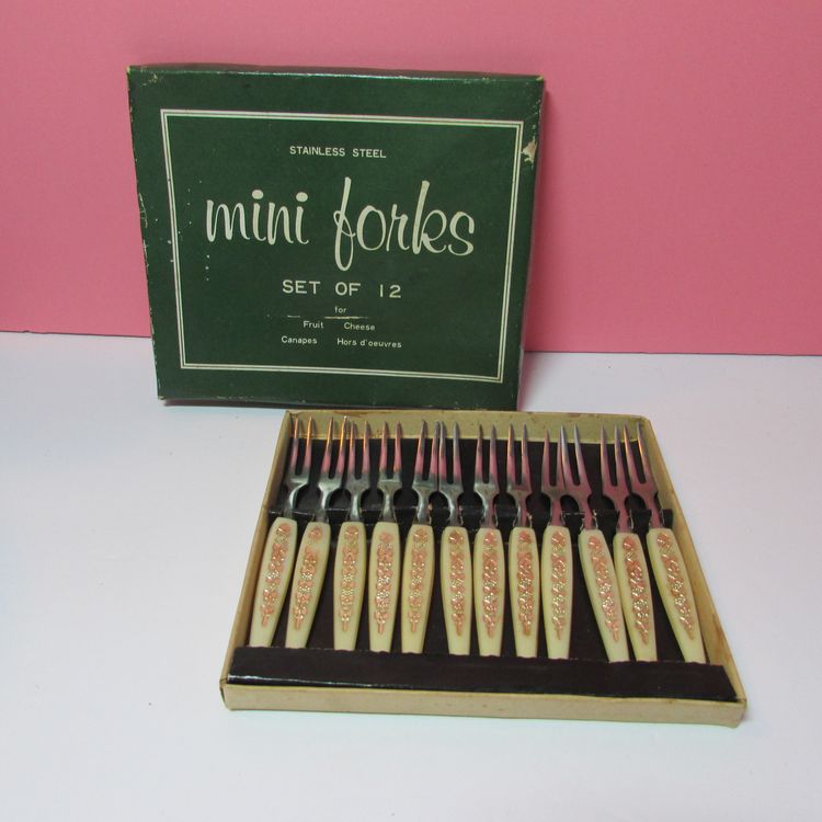 vintage stainless steel party forks with box Japan Hors D'oeuvres party barware