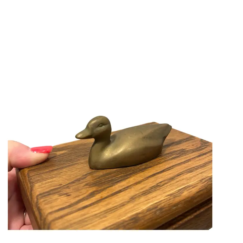 Solid Wood Valet Lidded Trinket Box with Brass Duck | 5.75”