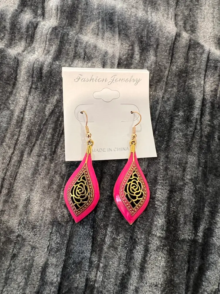 Pink and Gold Leaf Earrings