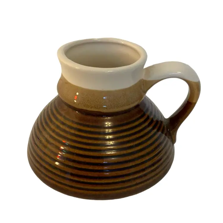 08  Vintage Ceramic Pottery Wide Bottom No Spill And Non-slip Brown Drip Glaze Pottery Mug 16 Oz