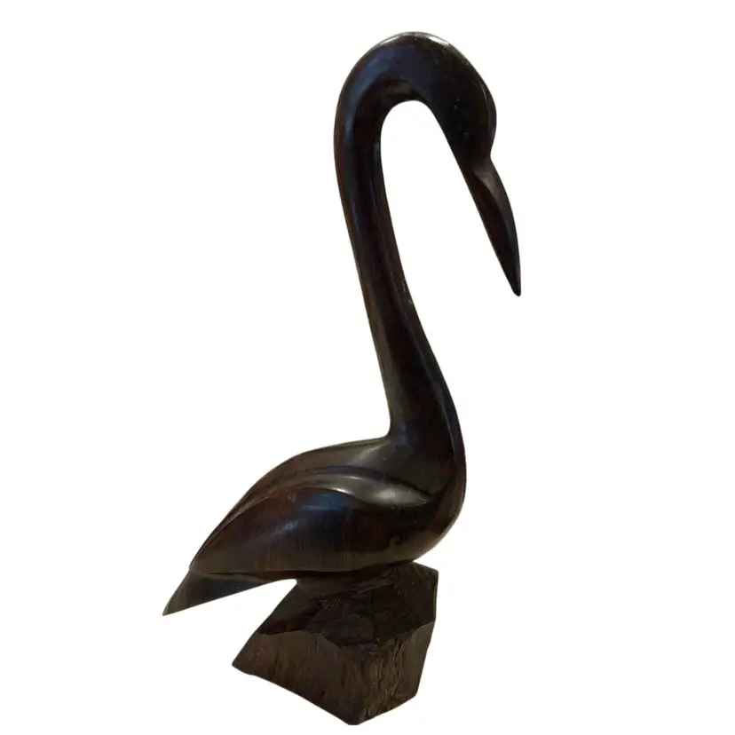Hand Carved Crane Bird Figurine 11” Tall And 7” Long