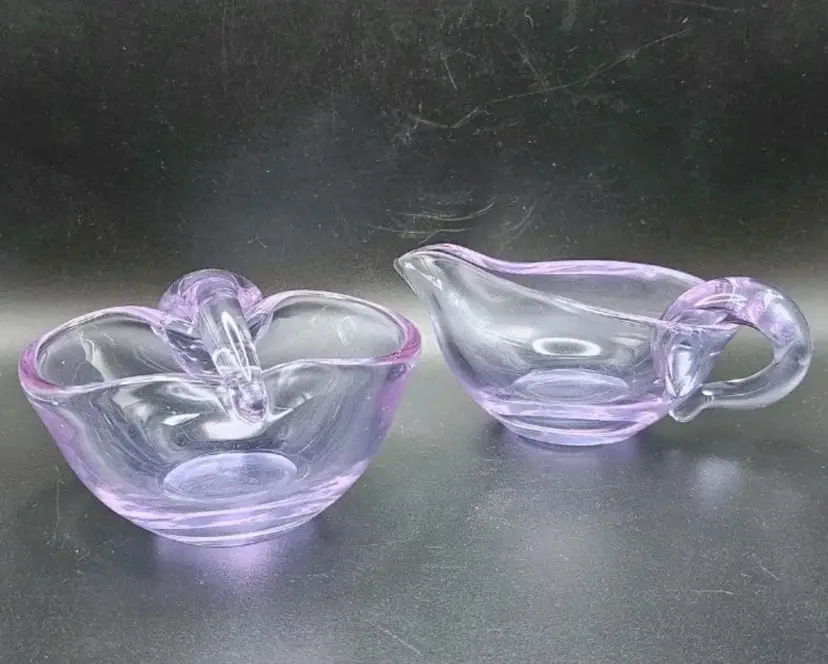 VTG Tiffin Twilight Alexandrite Neodymium Glass Creamer & Sugar Blue To Purple
