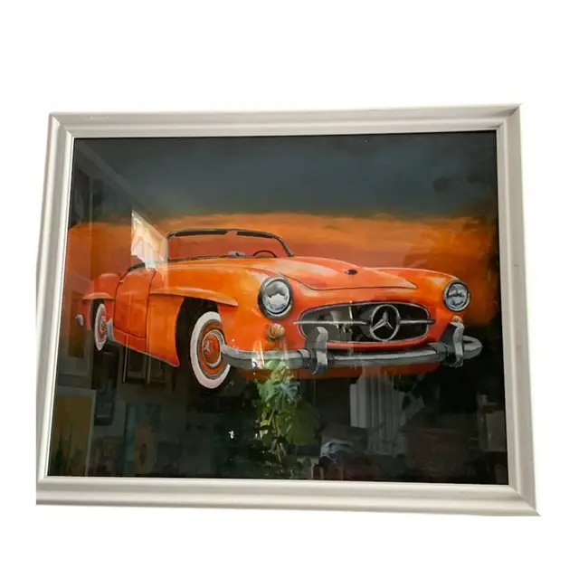 “Orange Creamsicle” Vintage Mercedes Benz Car Painting Love Original Art Acrylic On Canvas 20” By 16” Made By Me