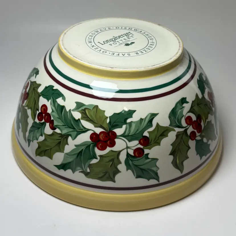 Vintage Longaberger American Holly Large Serving Mixing Bowl Holiday Christmas