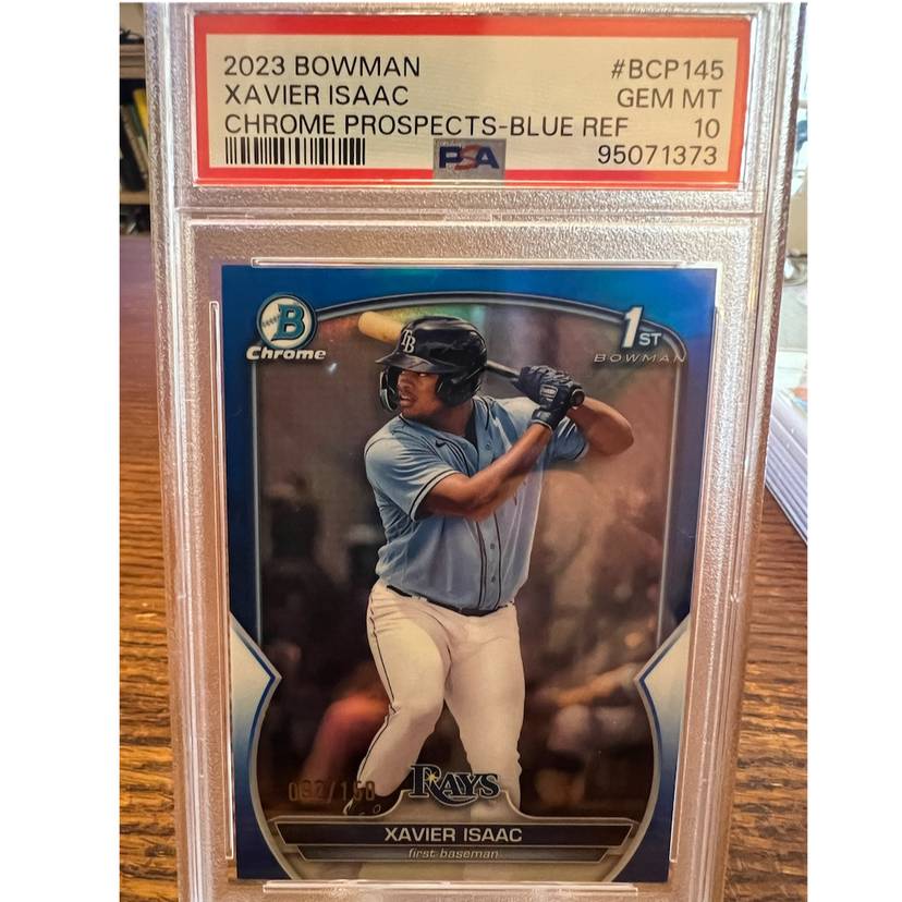 Xavier Isaac 1st Bowman 2023 Bowman Chrome Blue Refractor /150 PSA 10