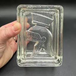 Vintage ITALIAN Cut Glass Cigarette Box With Lid, Warrior Roman Image