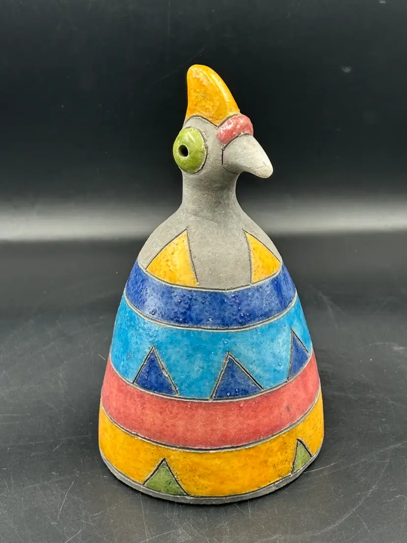 Raku Pottery, Guinea Foul Bell Figurine Handmade South Africa