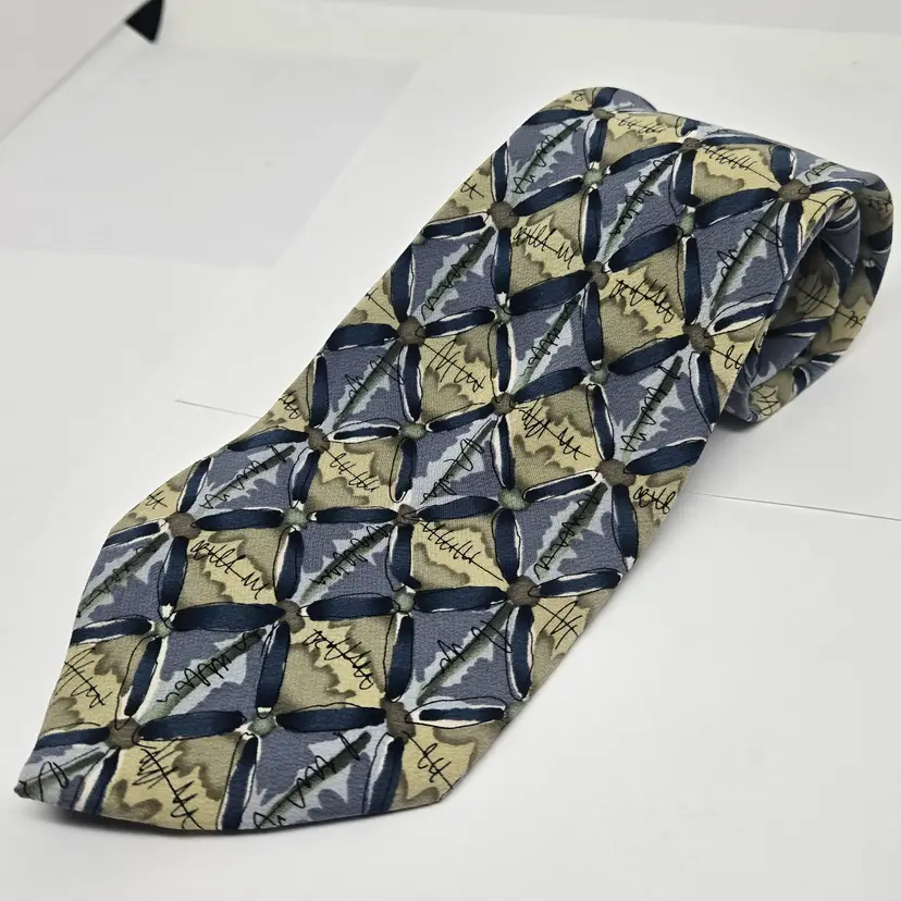J. Garcia Guinea Pig Angst Collection 18 100% Silk Tie, 1996, Blue, Khaki