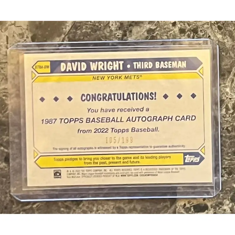 2022 Topps Series 1 ~ 1987 Topps Baseball Autograph ~ David Wright New York Mets #'d 105/199