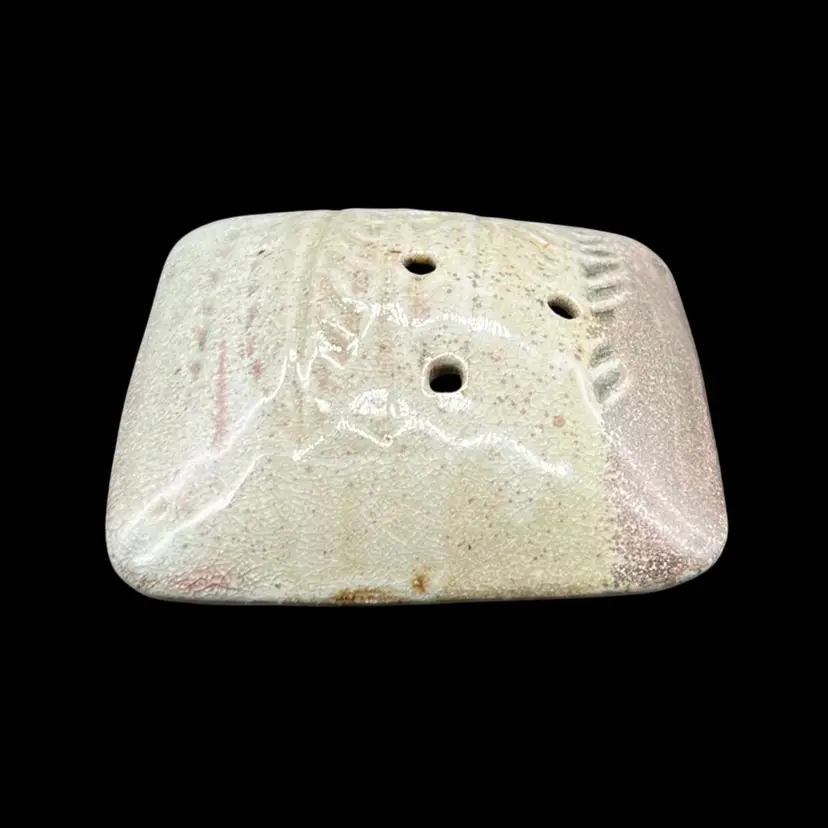 Pottery Flower Frog with Leaf Imprint Vase Signed 4.5"