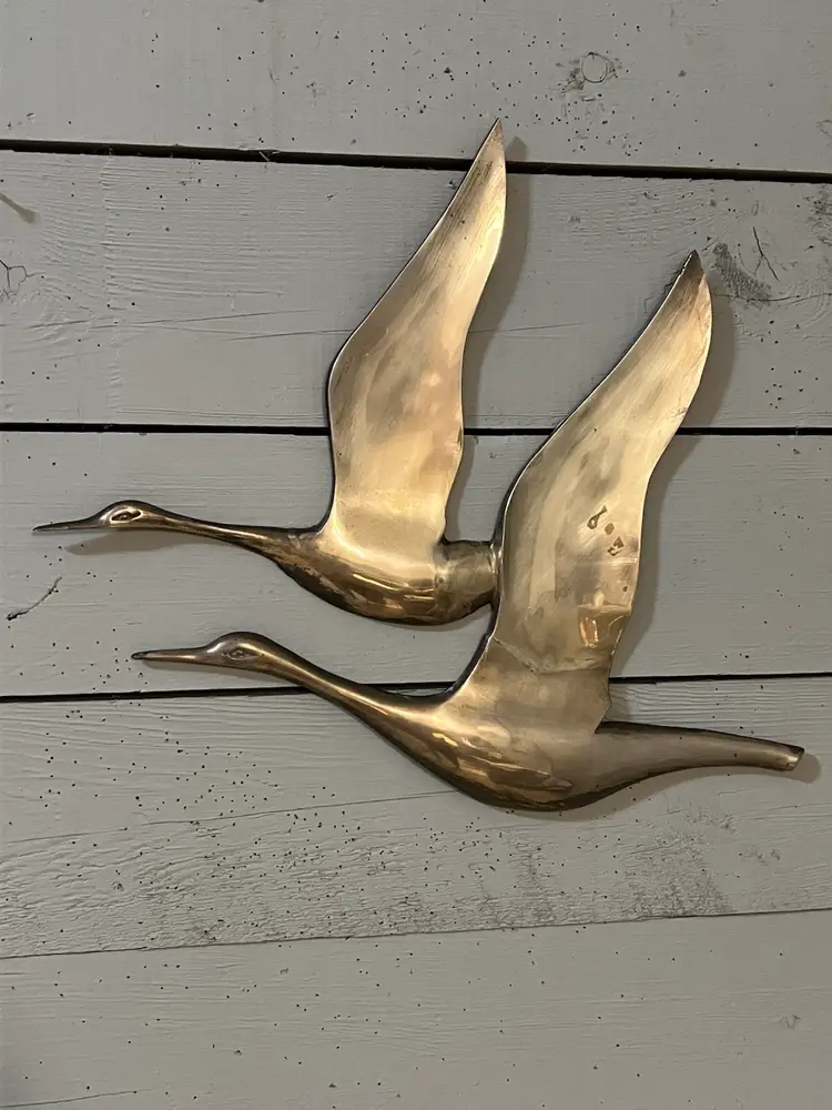 Vintage Mid Century Modern Brass  Flying Geese Ducks Birds